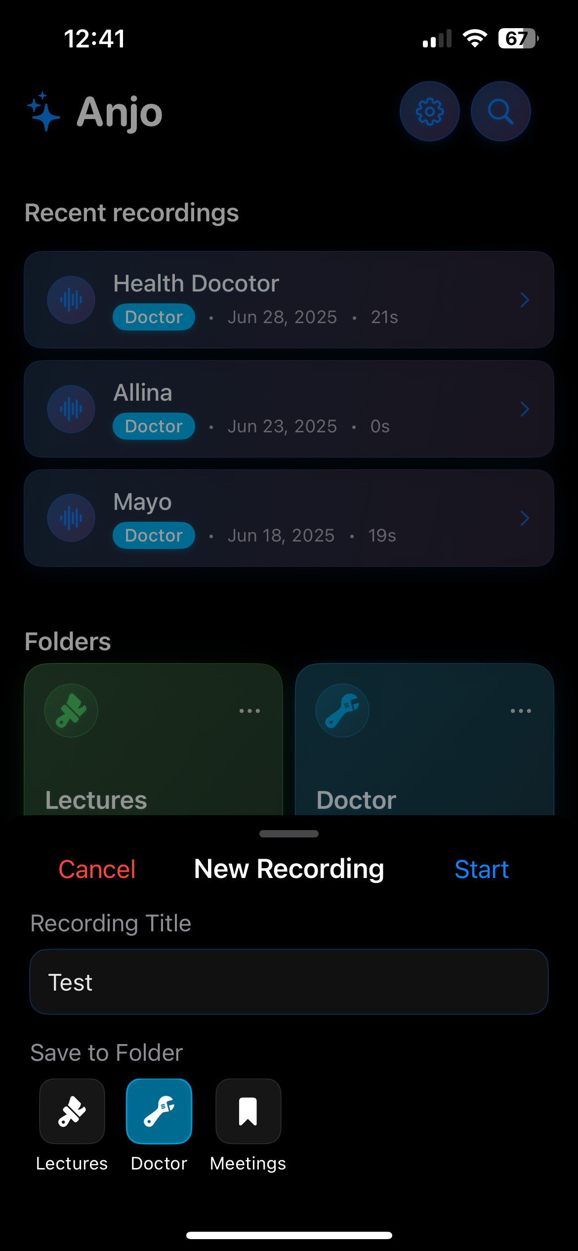 Anjo App Recording Interface